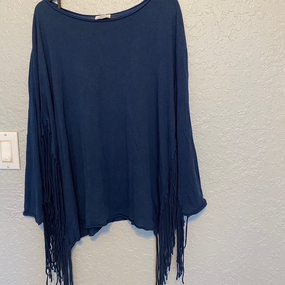 Navy blue fringed Zara shirt - Picture 2 of 4